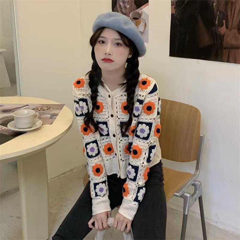 YIU YIU Rajut - Cardigan Rajut Premium Wanita Bunga Lengan Panjang Outer Wanita