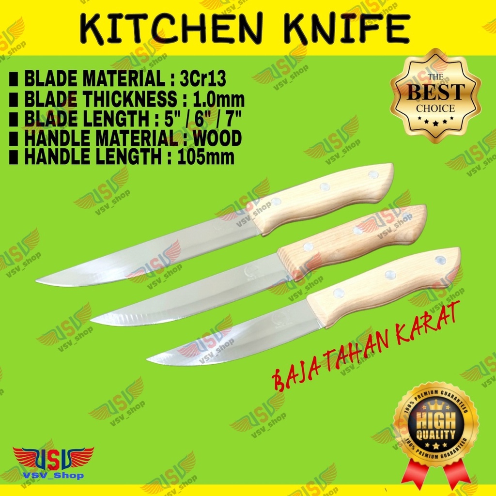 Pisau Dapur Gagang Kayu Premium Kitchen Knife 5&quot; Chef Knife Stainless Steel