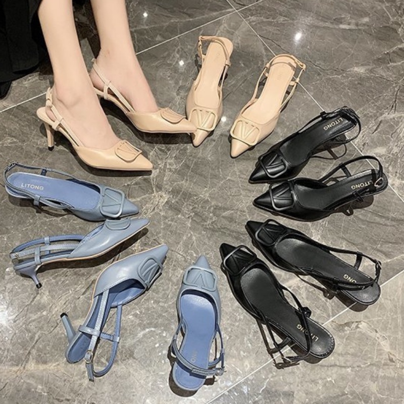 [COD] 40666 Heels Wanita Import VD Hak 5cm Tali Belakang