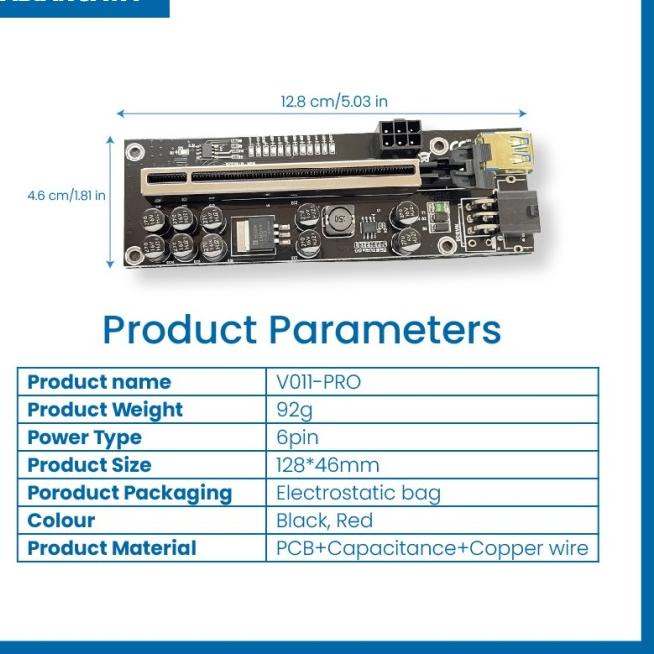 PCIe Riser Card 011s PRO - For Mining VGA / GPU - 10 Kapasitor