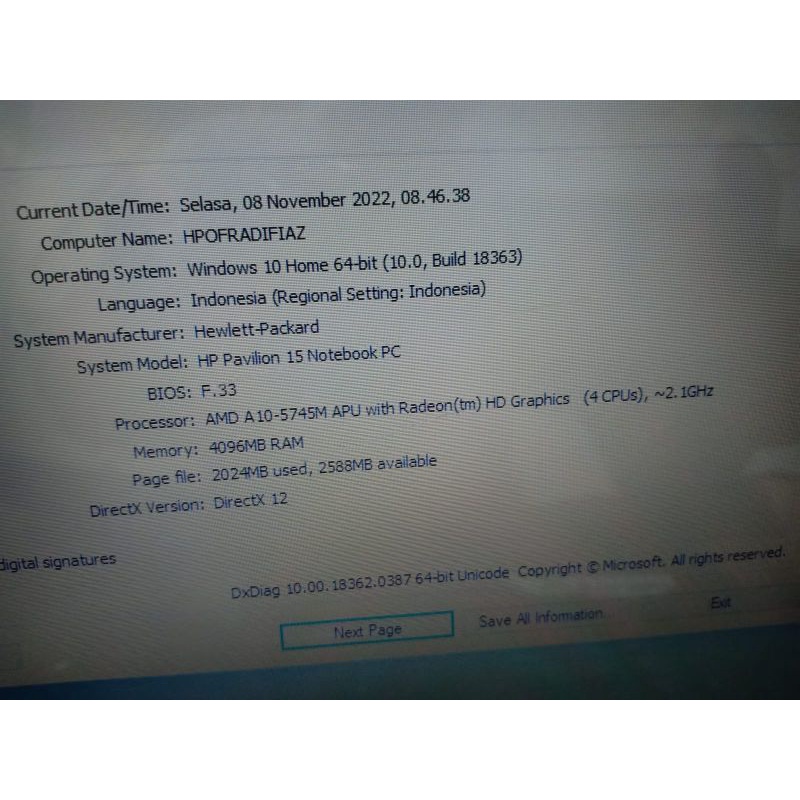 Laptop HP-15-p051US layar sentuh amd a10 seri gaming (W95)