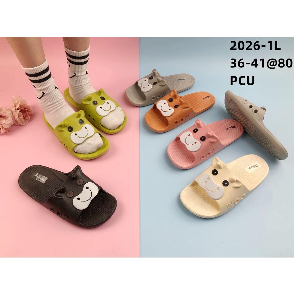 Sandal Slop Karet PCU motif COW 3D sapi timbul lucu Import LLS BZS-2026-1L 36-41