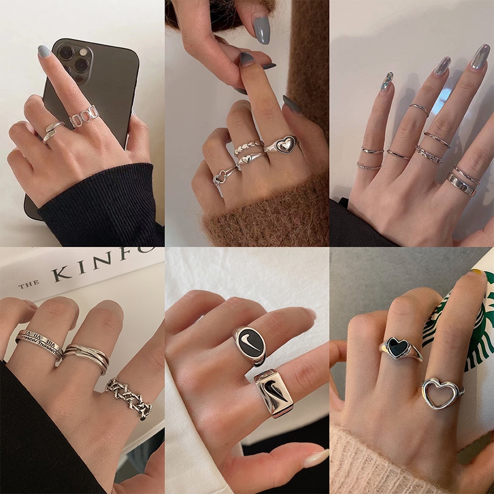 IFYOU Set Cincin Desain Kupu-Kupu Hati Warna Silver Gaya Korea Untuk Wanita