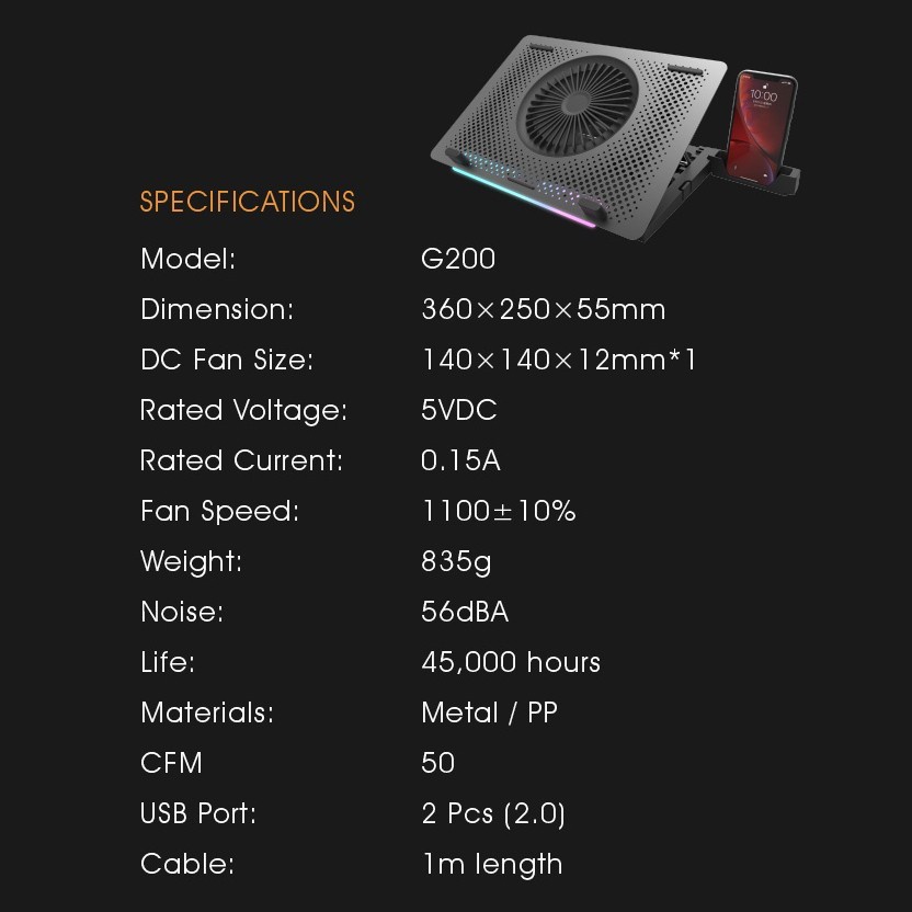 darkFlash G200 / G-200 RGB Cooling Pad / Laptop Fan