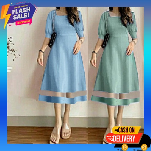 Kualitas Tinggi New 2022 Hitam Kuning Merah Muda Hijau Merah Biru Ungu Floral Midi Dress Korea Style