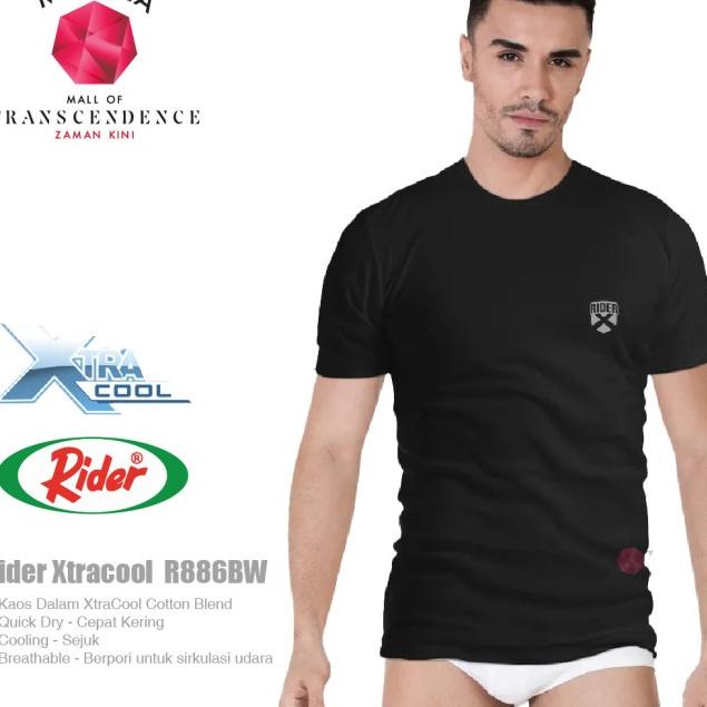 Kaos Dalam Xtracool Pria T-Shirt - Round Neck - RIDER R886BP BW - 3 pc - Putih, XXL