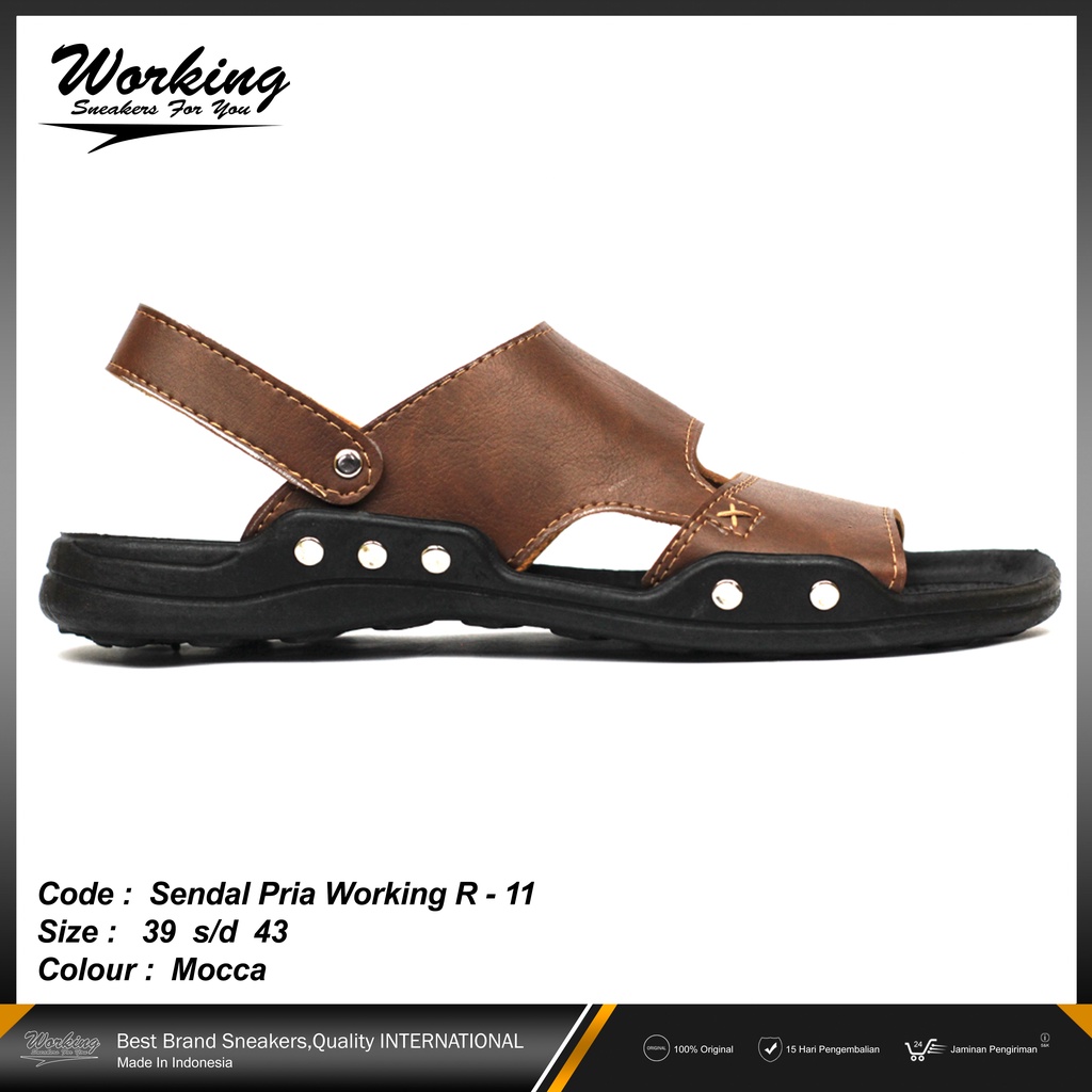 Sandal Kulit Pria Original Working R-11 Terbaru Nyaman Dipakai