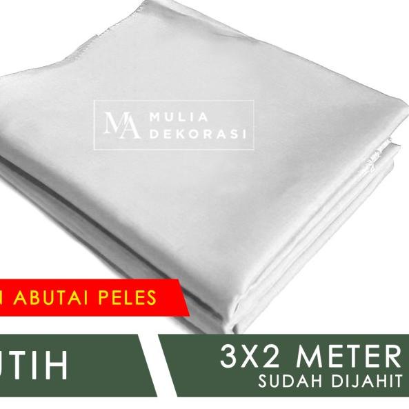 Kain Abutai Peles Dekorasi Backdrop Dijahit Nikahan Lamaran Syukuran - Putih, Kain + Tali