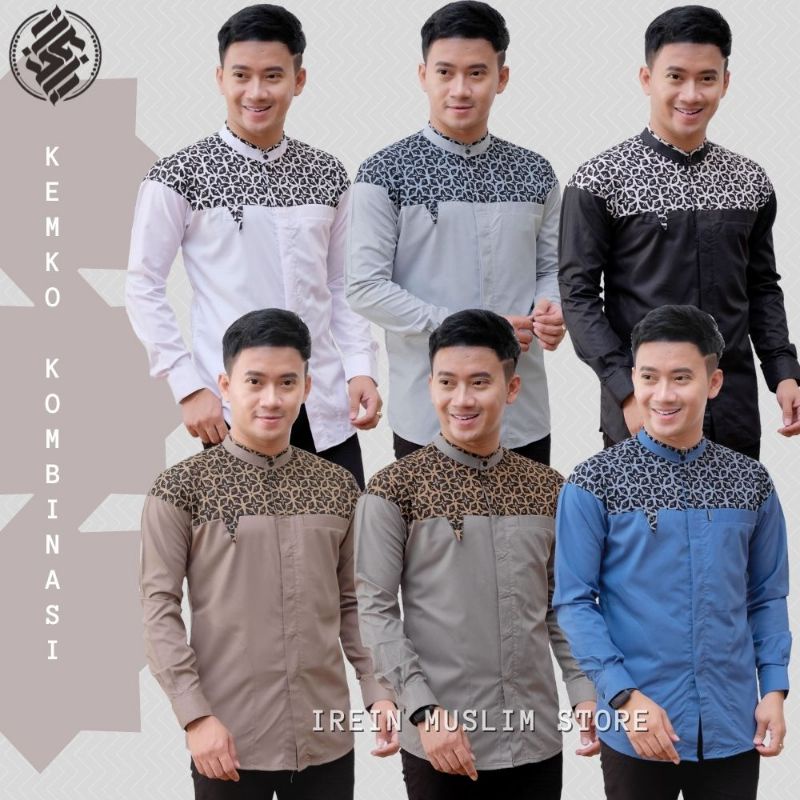 Baju Kemeja Koko Pria Lengan Panjang Motif Arjuna Kombinasi Batik Casual S M L XL