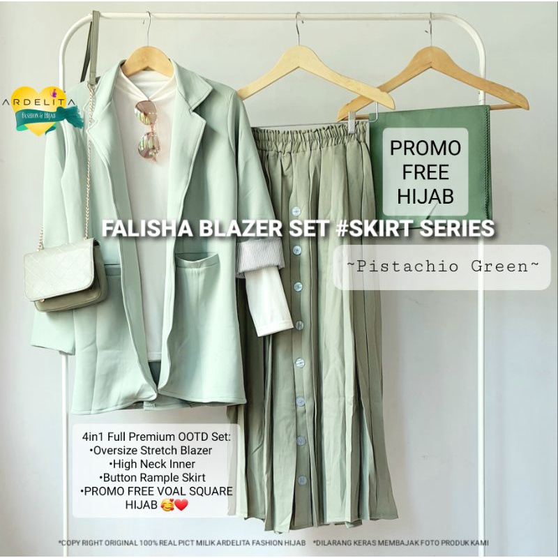 NEW FALISHA SET PISTACHIO GREEN OUTFIT CEWEK BUMI OOTD HIJAB KOREAN STYLE PREMIUM BAJU SETELAN WANIT