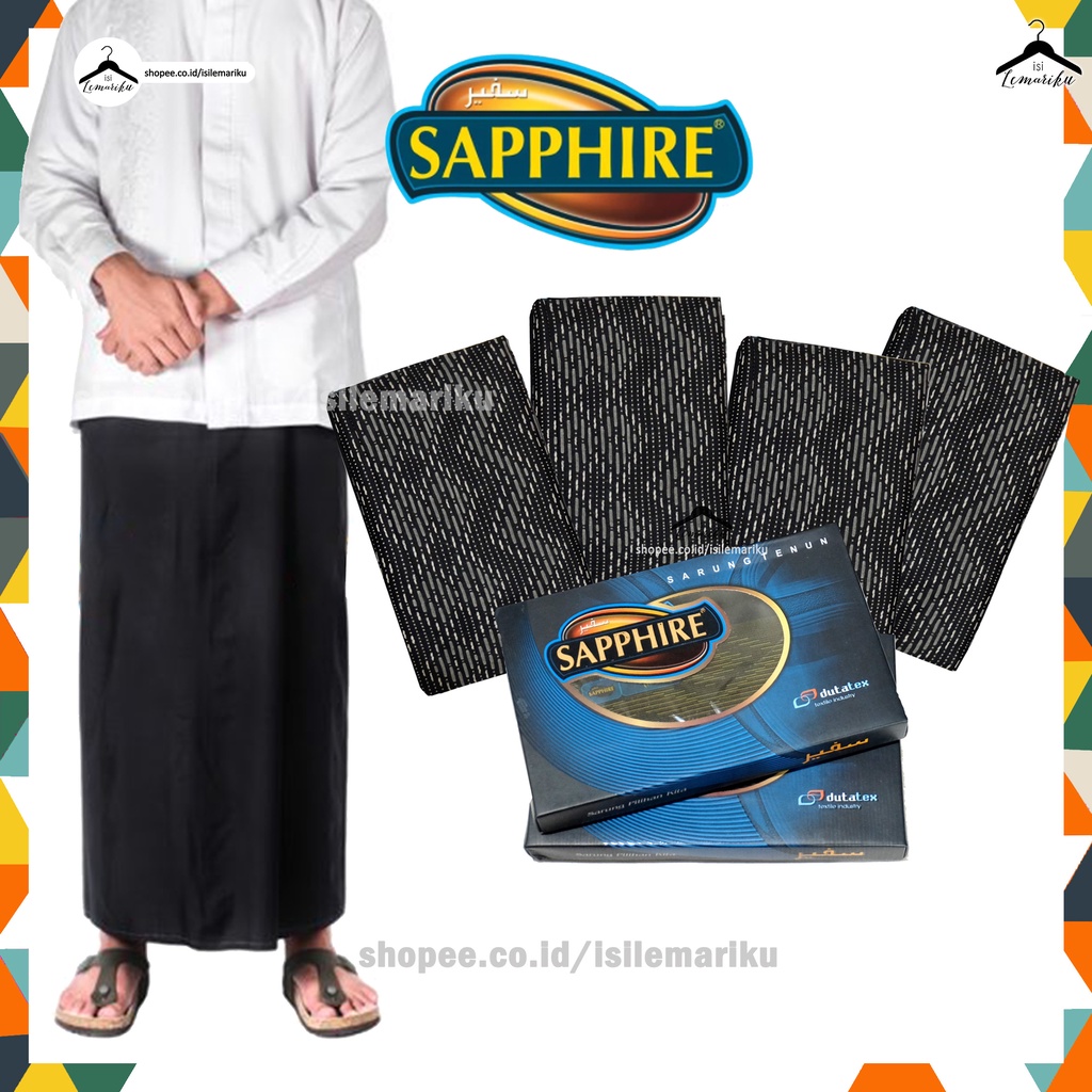 Sarung Sapphire Hitam Polos Putih Polos Tumpal / Sarung Tenun Pria Dewasa &amp; Anak