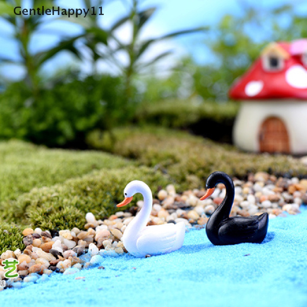 Gentlehappy Putih/Hitam Mini Swan Ornamen Taman Miniatur Patung Tanaman Pot Peri Dekorasi Taman id