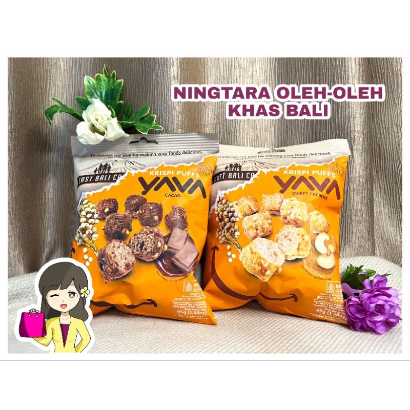 EAST BALI CASHEWS KRISPI PUFFS YAVA COKLAT (CACAO) &amp; MENTE MANIS (SWEET CASHEW) 65GR