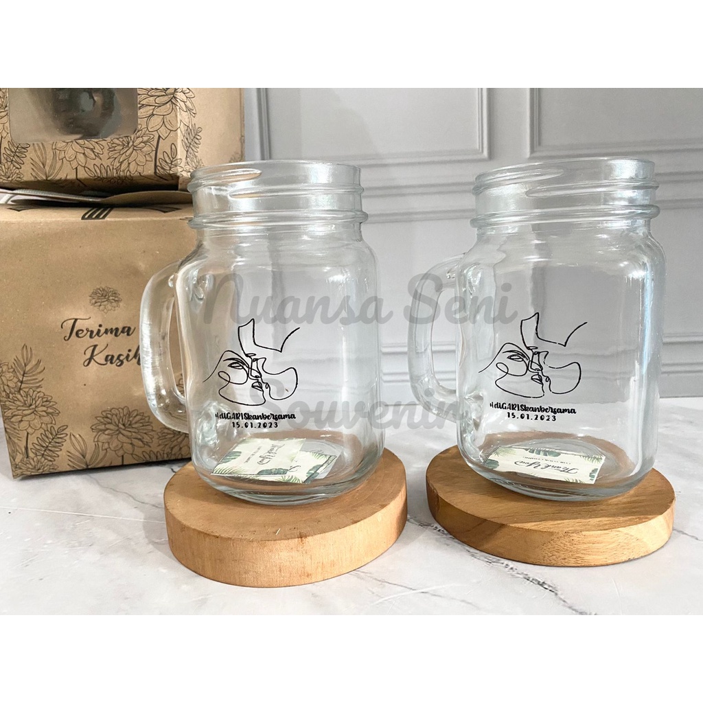 Souvenir Pernikahan Gelas Minum Drinking Jar Mug Jar Gelas Toples Gagang Kaca Besar Gelas Cafe Sablo