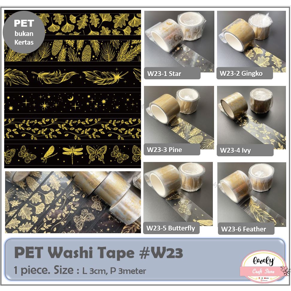 

LovelyCraftStore | W23 1pc PET Bronzing Gold Foil Transparent Washi Tape masking tape untuk deco art, art deco journal, bullet journal decoration sticker tape