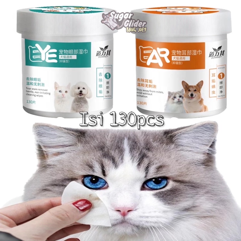 130PCS TISSU BASAH PEMBERSIH MATA KUCING ANJING PEMBERSIH TELINGA KUCING ANJING TISU BASAH PET WIPES