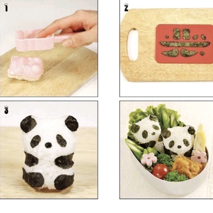 1 Set Cetakan 3D PANDA Nasi Sushi Bento Onigiri Timbul Karakter Kartun