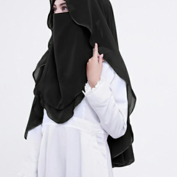 Khimar Arab bercadar / Hijab Niqob Syari Lis Praktis High Quality - Hitam
