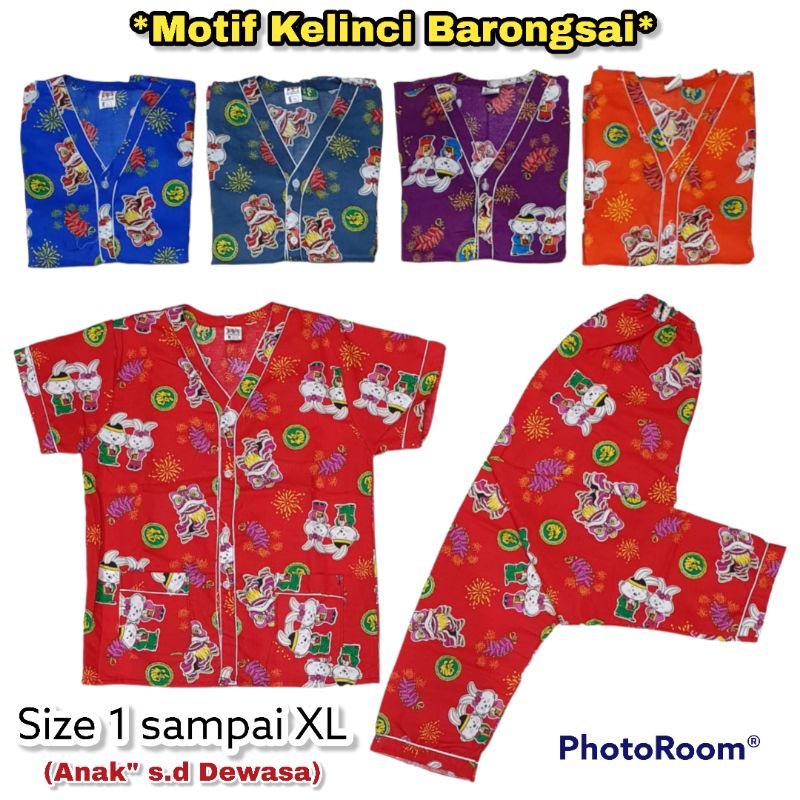 Baju tidur imlek shio kelinci 2023 motif kelinci Barongsai / Piyama imlek shio kelinci 2023 / Baju t
