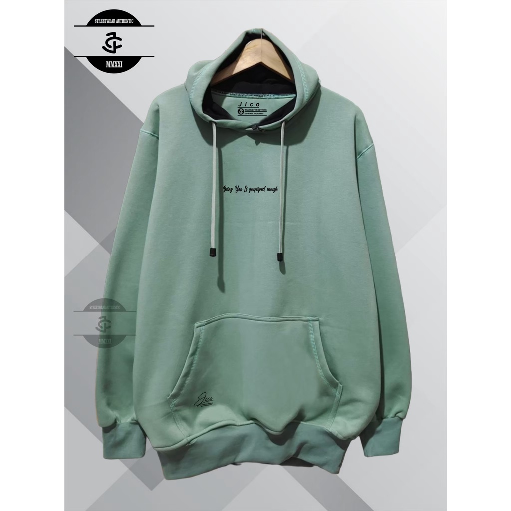 Jaket Hoodie Premium 100% Original Brand JICO Distro Lokal Kota Bandung Terbaru Terpopuler dan Terlaris [BISA COD] List Being You is You M L XL XXL Warna Mint