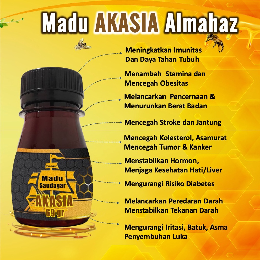 Madu Asli Akasia Murni Alami Grade A Row Honey Madu Saudagar