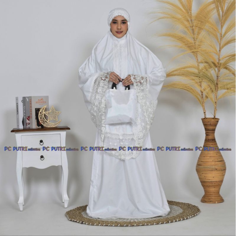 Mukena Dewasa katun mikro premium warna putih bersih dan putih tulang