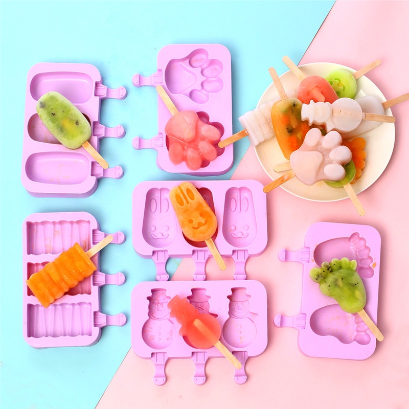 AVVET Cetakan Ice Cream Silicon Cetakan Es Krim Karakter Lucu Popsicle Coklat Kue Cetakan Agar-agar Jelly Mold Silikon Bentuk Hewan