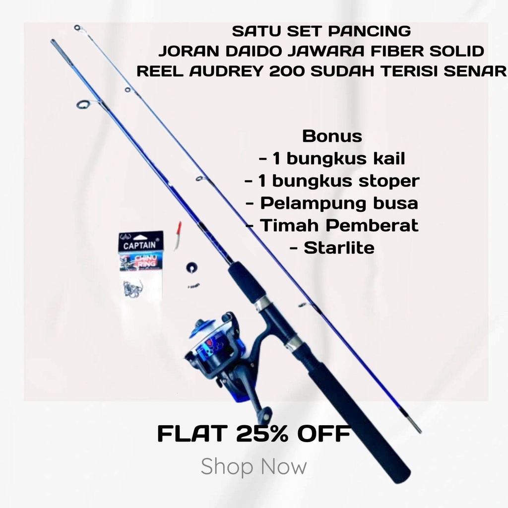 PANCING 1 SET LENGKAP -  Joran Sambung Solid - DAIDO JAWARA 1.2 / 1.3 / 1.5 Meter + Reel Audrey 5BB 