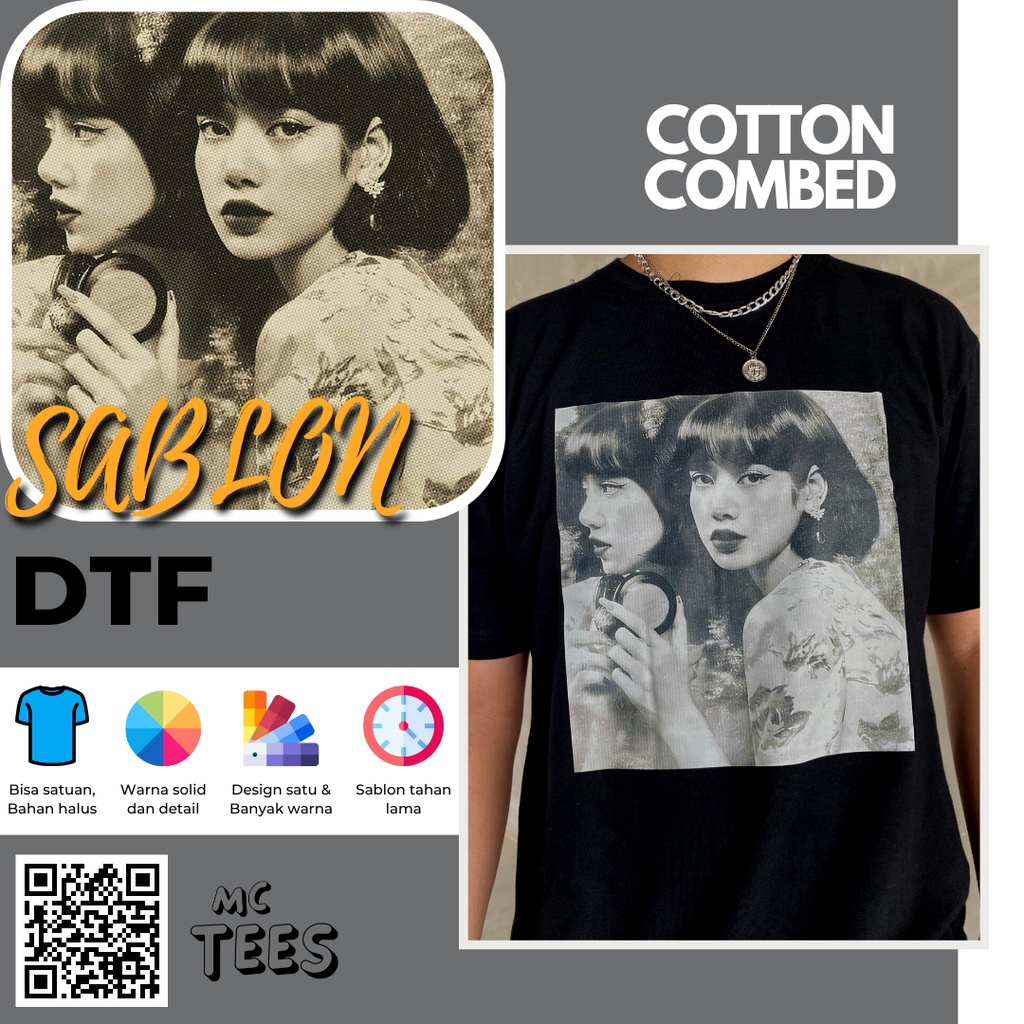 Kaos Custom Satuan Sablon DTF / KMT Cotton / Kaos Premium / Sablon Ukuran Logo A5 A4 A3 / Sablon Cus