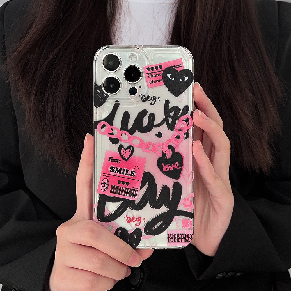 Case Pelindung Bahan Silikon Motif Rantai Grafitti Pink Untuk Iphone 14 7 8 SE2020 7 + 8PLUS XS XR 11 12 13 PRO MAX