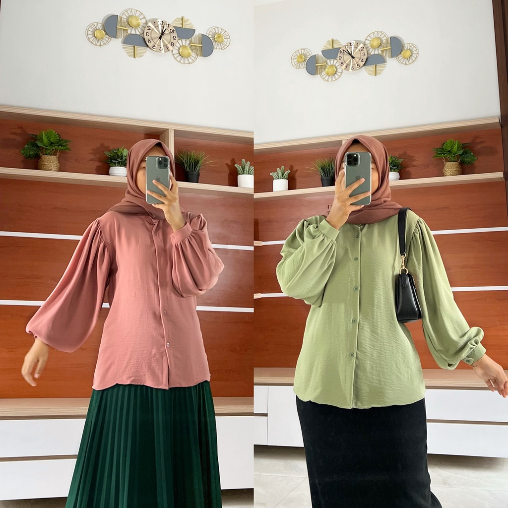 NADINE blouse by ZALFA OUTFIT / kemeja polos / blouse crincle/ kemeja crincle