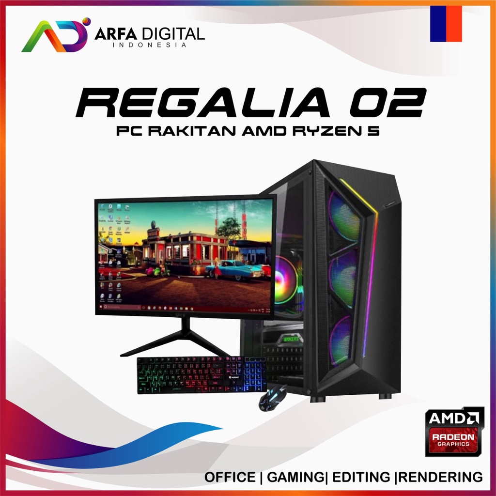 PC GAMING FULLSET AMD RYZEN 5 5600G - SSD 128GB - LENGKAP LED 19 INC - RAM 32GB | RG02