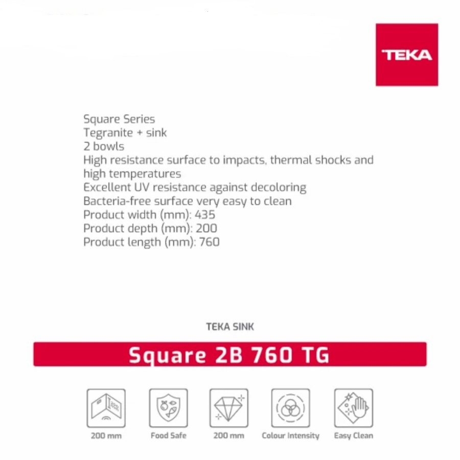 Sink Tegranite Square Teka 2B 760TG Undermount With Double Bowl