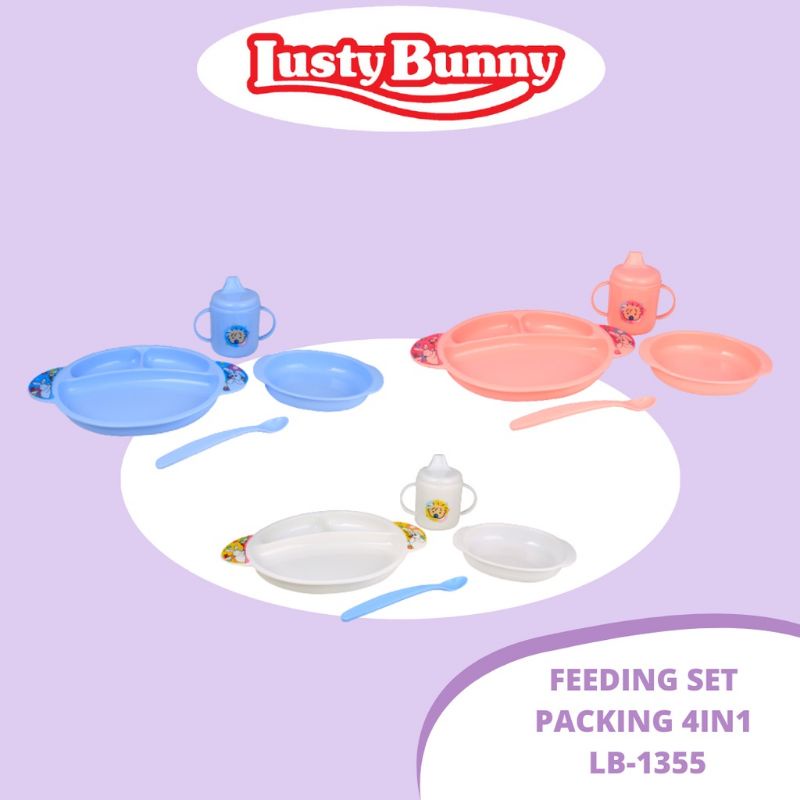 Lusty Bunny Feeding Set isi 4pcs LB1355 - Lustybunny Peralatan Makan Set Baby - Piring Sendok Gelas minum Bayi - Kado Gift Baby Newborn