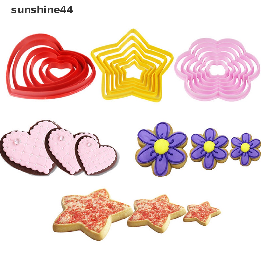 Sunshine 6pcs / set Cetakan Pemotong Kue Bentuk Bintang / Hati / Pohon Natal