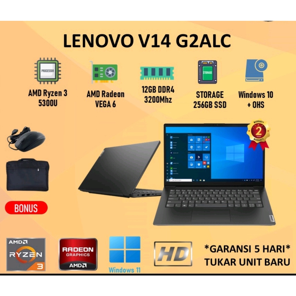 LAPTOP LENOVO 14 INCH AMD RYZEN 3-5-7 TYPE LENOVO V14-G2 ALC