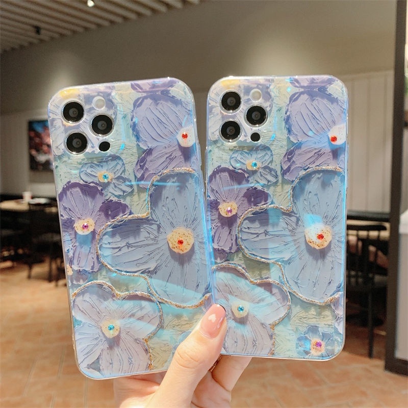 Case Desain Lukisan Cat Minyak Bunga Emas Untuk IPhone 12 13 11 Pro Max X Xs Max Xr Ddqse