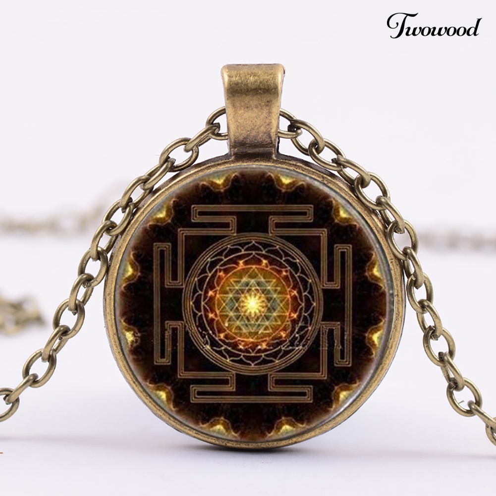 Kalung Dengan Liontin Kubah Kaca Motif Mandala Buddha