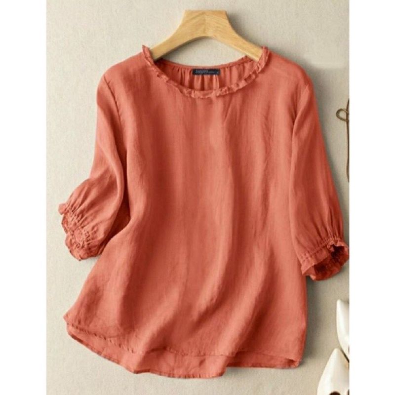 Kemeja Blouse Wanita Saloka Linen Polos Oversize