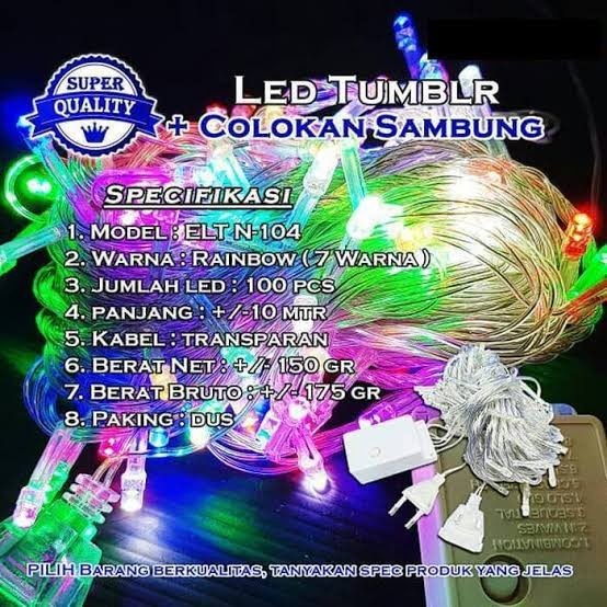 LED Tumblr Lampu Natal Hias 7 Warna Colokan Sambungan Panjang 10m