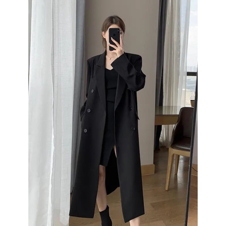 Jas Hitam Jaket Wanita Long Coat Blazer Wanita Panjang Korea Style