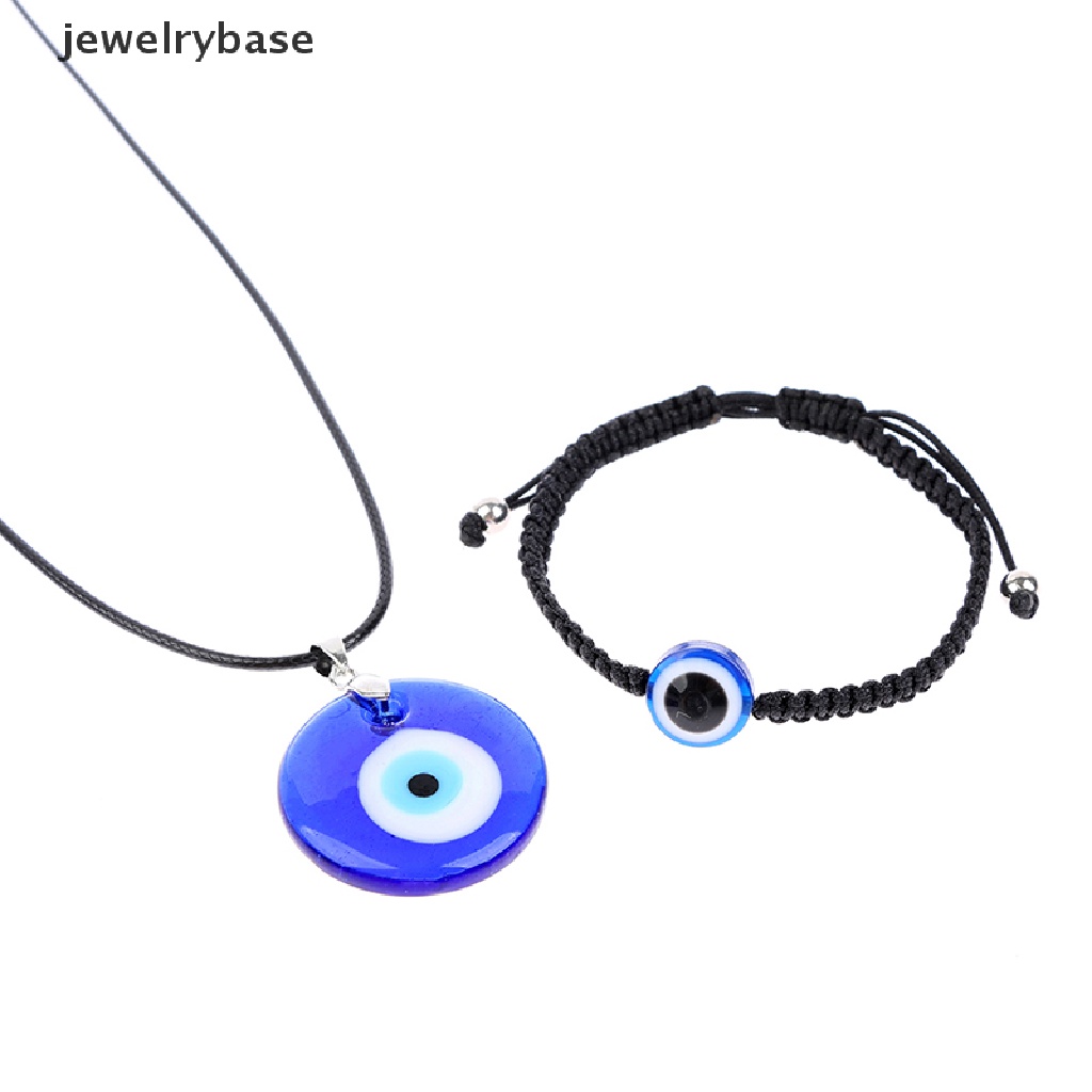 Perhiasan Kalung Choker Gelang Liontin Mata Iblis Kaca Biru Ukuran 3cm