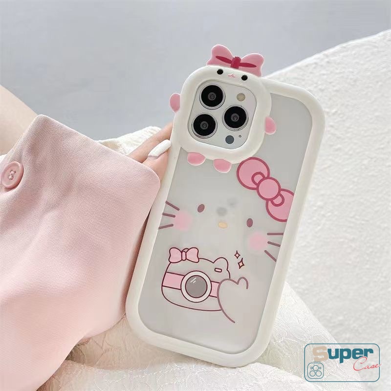Case Kartun Hello Kitty Lucu Samsung A04E A14 A04 A12 A52 A32 A03s A13 A04s A53 A03 A73 A23 A22 A02s A50 A51 A52s A50s A21s A71 A11 M22 A33 3D Bow-knot Little Monster Lens Case