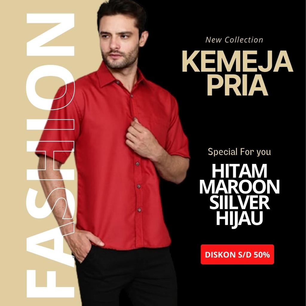 Kemeja Hem Baju Pria Cowok Lengan Pendek Bahan Halus Adem Untuk Santai Atau Kantor Hitam Hijau Silve