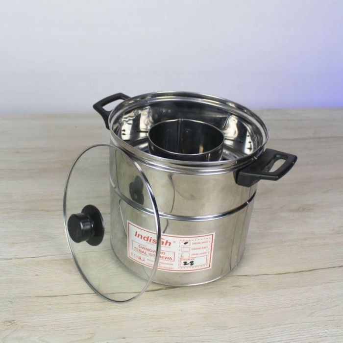 COD | 26cm Dandang Bakso 26 cm Panci Dandang Stainless Steel Plus Tutup Kaca
