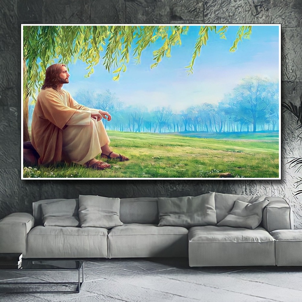 Hiasan Dinding Poster Gambar Tuhan Yesus  Xtra Jumbo Besar Best seller Ukuran 100x70cm 150x100cm 200
