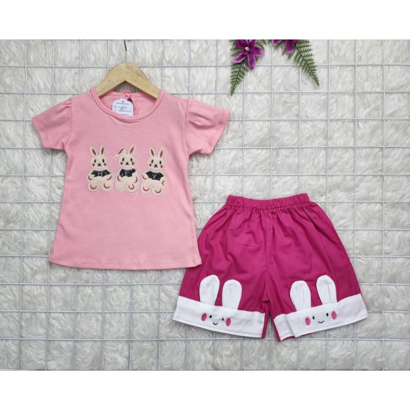 baju bayi perempyan Set Celana Bunny Three ff0010