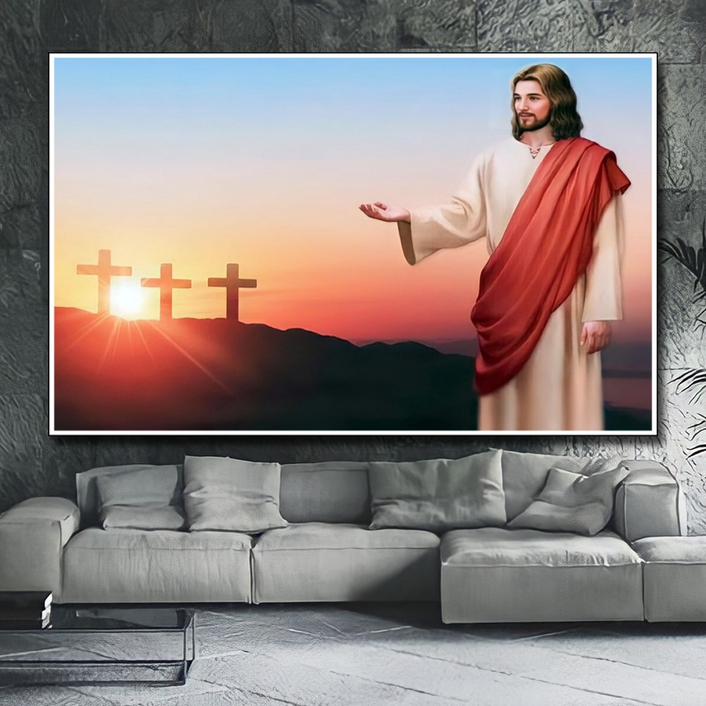 Hiasan Dinding Poster Gambar Tuhan Yesus  Xtra Jumbo Besar Best seller Ukuran 100x70cm 150x100cm 200