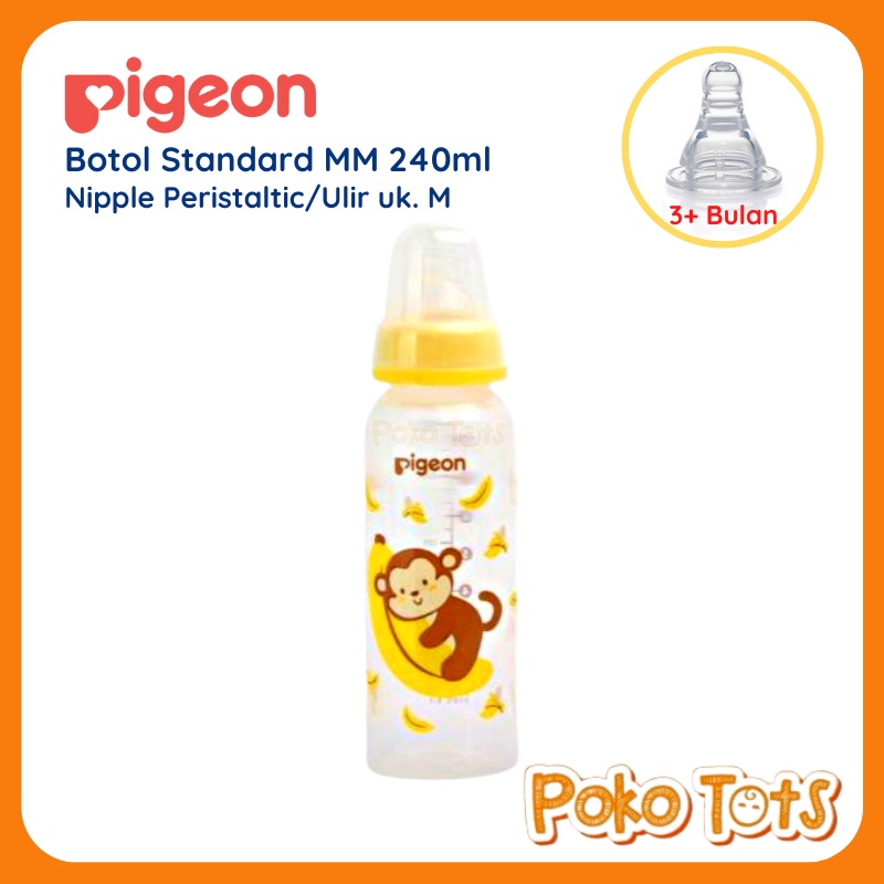 Pigeon PP RP Standard MM 240ml 3+ Bulan Nipple Peristaltic Ulir M Botol Susu Motif Animal Hewan Lucu WHS