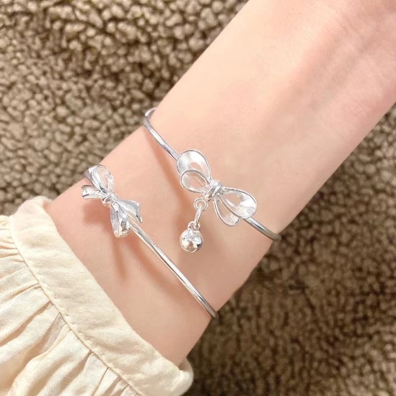 Gelang Desain Pita Warna Silver Gaya Korea Untuk Anak Perempuan